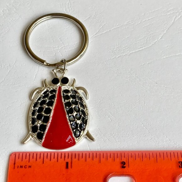 Ladybug Keychain Keyring Red Black Enamel Charm Silver Plated Insect BIG - Picture 7 of 8
